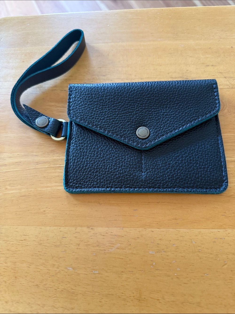 Portland Leather Pebbled Wristlet with Teal Trim